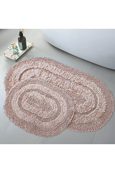 Teksev Spagetti Oval Pudra Doğal Pamuklu 2'li Banyo Paspası Seti Banyo Halısı...