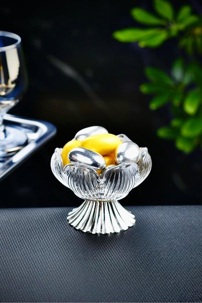 Gülümseten Avm 6 lı Cam Gümüş Metal Ayaklı Lotus Çiçeği Kahve Yanı Sunumluk Ç...