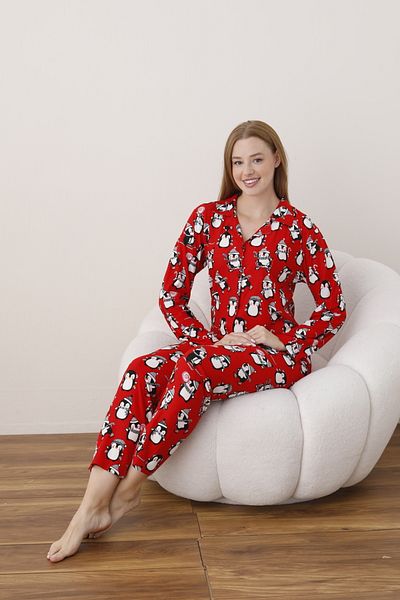 CALİA Women's Front Button Shirt Collar Suede Fabric Pajamas Set