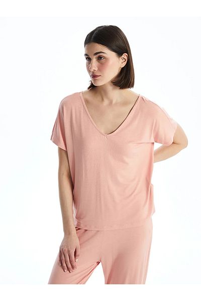 LC Waikiki Σετ γυναικείες πιτζάμες LCW DREAM Pink V-Neck