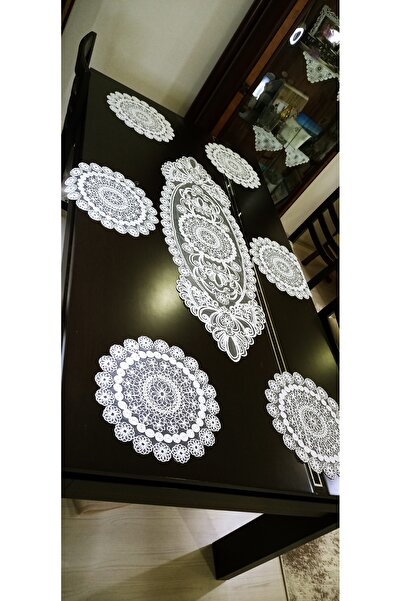 Tuhafiş 107×33 Cm. Runner Masa Sehpa Örtüsü 38 Cm.6 Adet Pecete 7 Parca Set R...