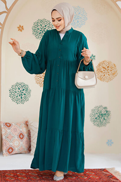 Neva Style Emerald Green Pleated Hijab Dress - 20612Zy