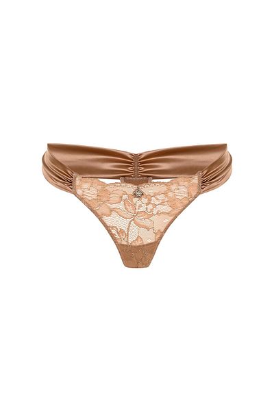Feu De Elu Camile Brown Satin - Organizator de tanga din dantela