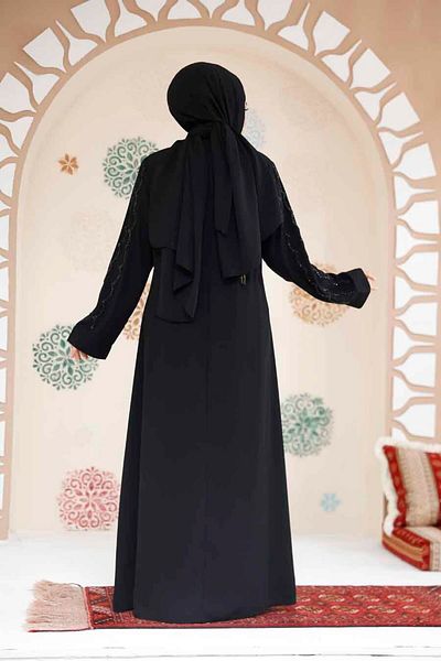 Neva Style Hijab negru cu margele Ferace 29113S