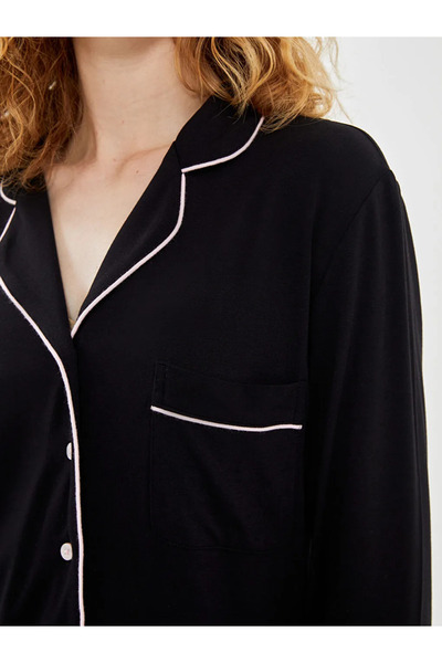 LC Waikiki Σετ γυναικεία πιτζάμα με μαύρο γιακά πουκάμισο LCW DREAM