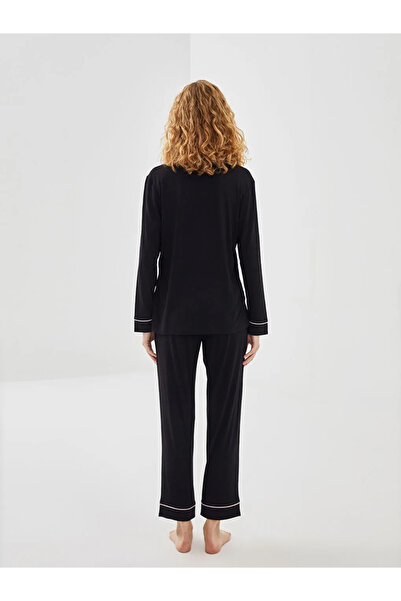 LC Waikiki Σετ γυναικεία πιτζάμα με μαύρο γιακά πουκάμισο LCW DREAM