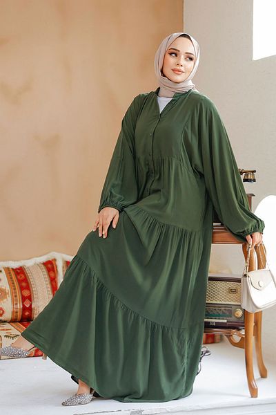 Neva Style Φόρεμα Χακί Μουσουλμανικό Πλισέ 20612HK
