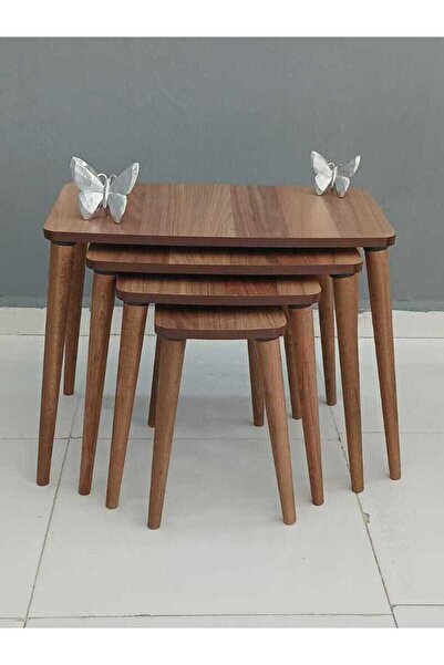 deniss home Venedik Seris 4'lü Ahşap Mdf Zigon Sehpa  Oval Kahverengi