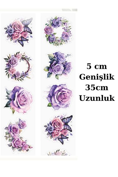 Mona Craftist Pet Tape with Purple Clear Flower Sticker - 5X35Cm Loop, Scrapbook Bullet Journal Agenda Rose