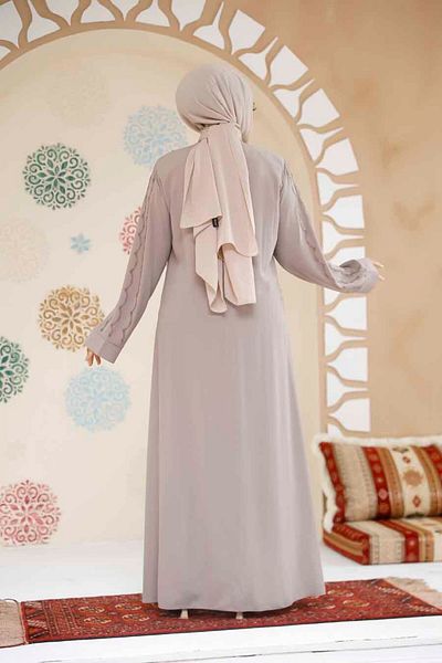 Neva Style Hijab Bej Ferace - Brodat cu margele, Model 29113BEIG