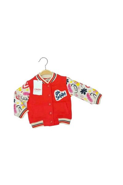 Çikoby Baby Girl Children's Sleeves Patterned Thick College Cardigan with Ribbon Inside