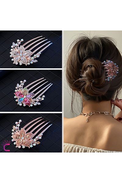Cinderella Model de flori rafinat - Minge de păr pentru femei cu detalii din piatră de cristal și argintiu