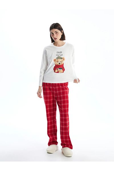 LC Waikiki Lcw Dream Red Crew Neck Printed Women's Pajamas Set