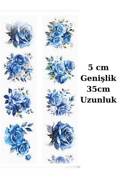 Mona Craftist 5X35Cm Clear Blue Floral Sticker Tape - Pet Tape Loop, Scrapbook Bullet Journal Agenda Rose