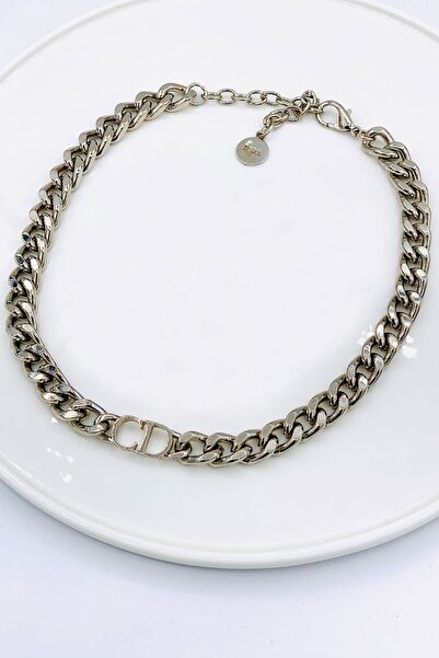 Genel Markalar Kadın Kalın Renk Zincir Kolye Model Cd Gümüş Harfli Christian