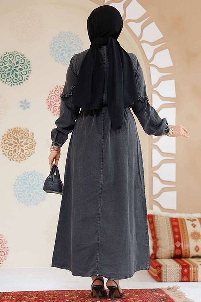 Neva Style Rochie hijab cu nasturi de culoare antracit - 19136ANT