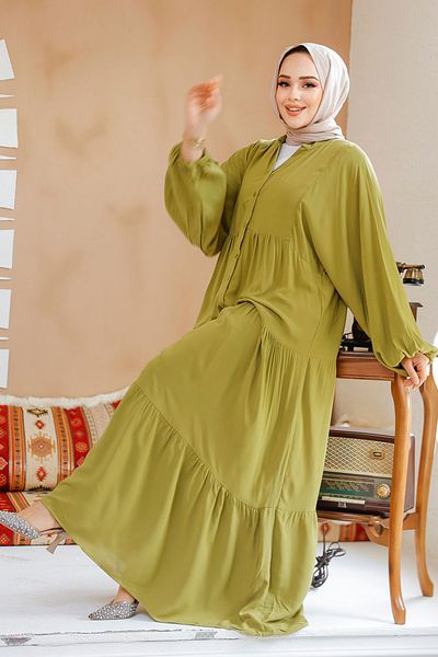 Neva Style Φόρεμα Hijab με Πλισέ Πράσινο Δάπεδο - 20612YY