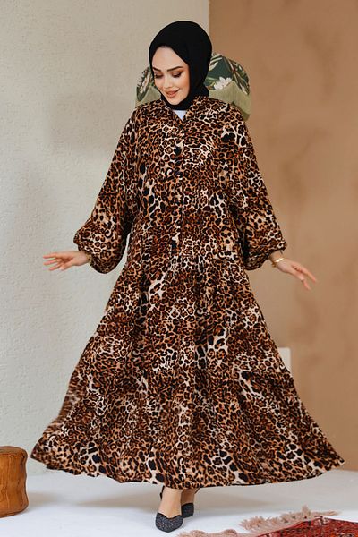 Neva Style Φόρεμα Hijab με σχέδιο Leopard 20572LP