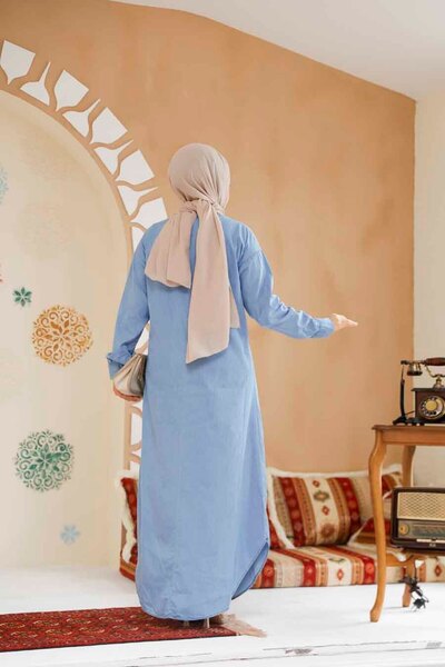 Neva Style Rochie albastră din denim Hijab - 19121M