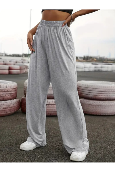 CAONNES Γκρι ελαστικό και άνετο γυναικείο παντελόνι φόρμας - φαρδιά γραμμή SH...