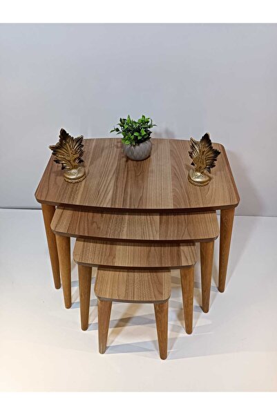 Atlas söğüt ahşap 4'lü zigon sehpa