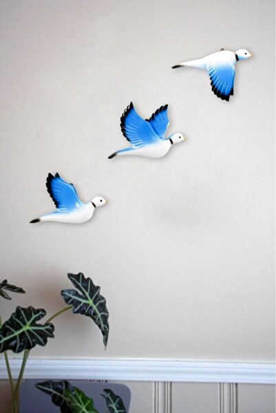 SUME Dekoratif Üçlü Güvercin Duvar Süsü Üçlü Kuş Ev Dekoru