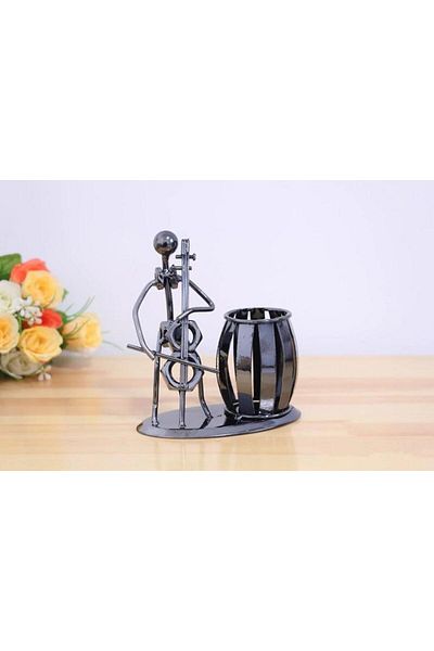 SUME Decorative Cello-Playing Man Metal Pen Holder Table Ornament