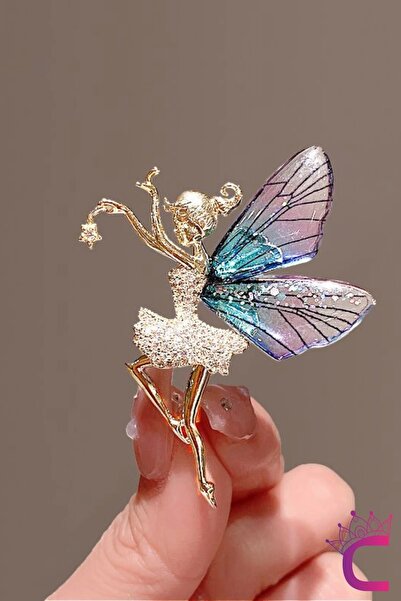 Cinderella Melek Kız Broş - Kadın Yaka İğnesi Broş - Zirkon Taşlı Broş