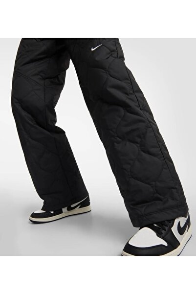 Nike Sportswear Essentials High-Waisted Open-Hem Quilted Kapitone Siyah Kadın Eşofman Altı