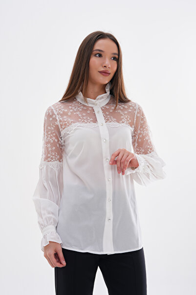 Loom Boutique Büyük Beden Dantel Detaylı Krep Gömlek