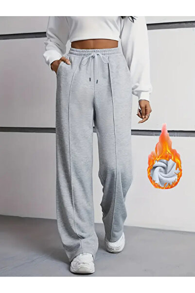 CAONNES Γκρι φαρδιά φούτερ παντελόνια με ελαστικό και άνετο ύφασμα - ŞAH MODA210