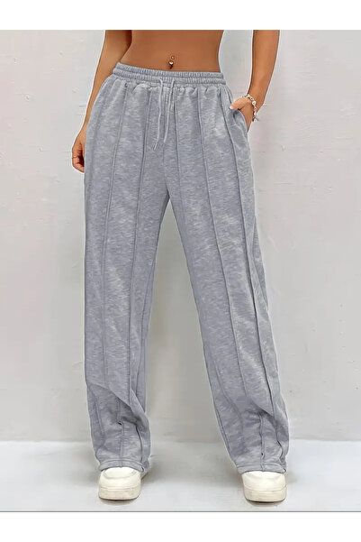 CAONNES Kadın Gri Baggy Bol Kesim Esnek Rahat Kumaş Eşofman Altı ŞAH MODA8785