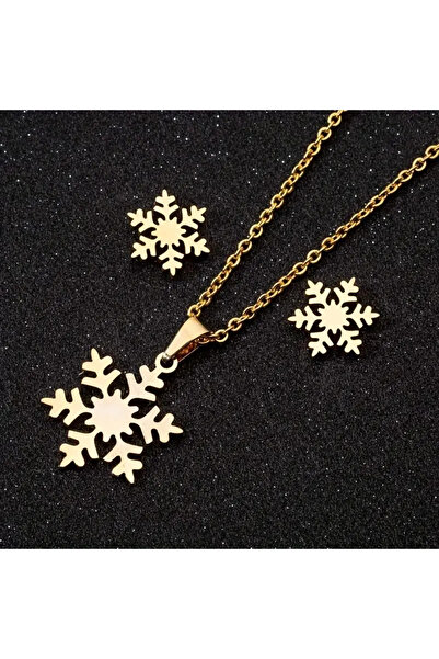 Rediquis Sevimli Paslanmaz Çelik Kar Tanesi Kış Çiçeği Kolye Küpe Seti,