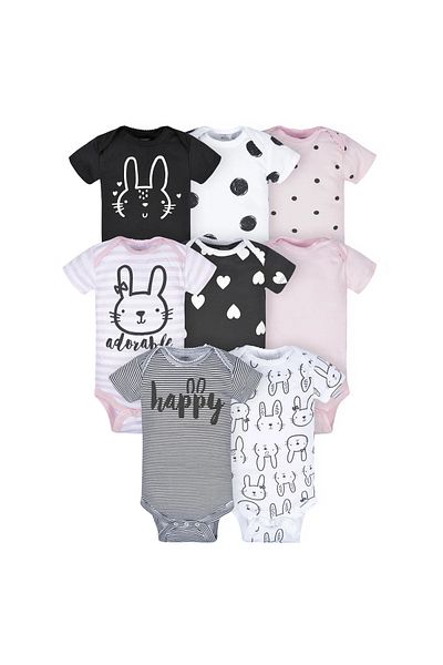 GERBER 8 Pack Short Sleeve Onesies Bodysuit and Bodysuit Set for Baby Girl