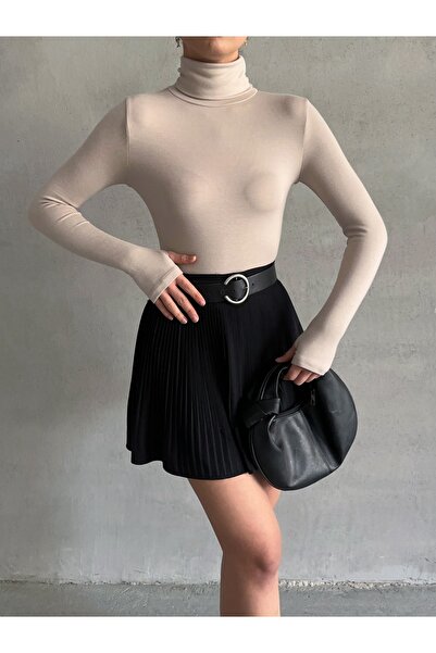 BEJNA Women's Finger Detailed Turtleneck Soft Blouse