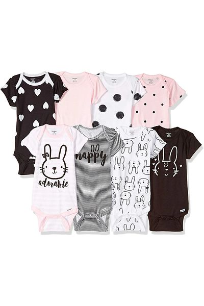 GERBER 8 Pack Short Sleeve Onesies Bodysuit and Bodysuit Set for Baby Girl