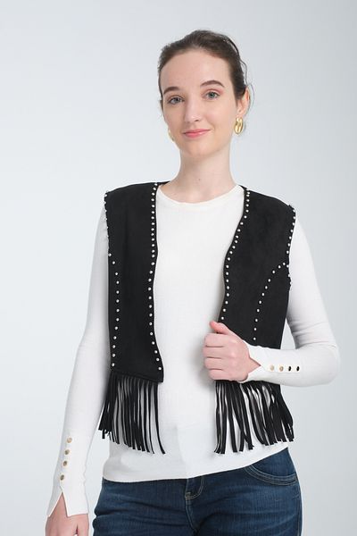 Wissi Life Sukuba Suede Tassel Vest with Stones