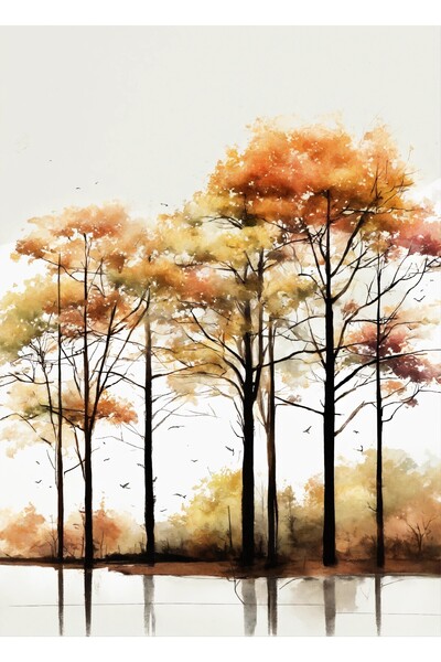 Harikabirev HARİKABİREV | SET COMBINAT DE PEISAJE DE PĂRĂTURI DE PĂDURE GALBEN-GRĂI | TABLO DE STICLA CU CADRU 3 PIESE VERTICAL