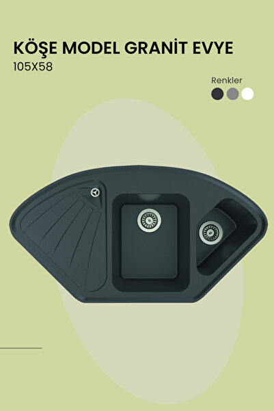 Paket Bu Antrasit Gri Köşe Model Granit Evye (105x58)