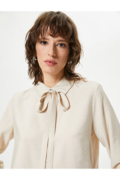 Koton Μακρυμάνικο πουκάμισο με κουμπιά γιακά γραβάτα βισκόζη