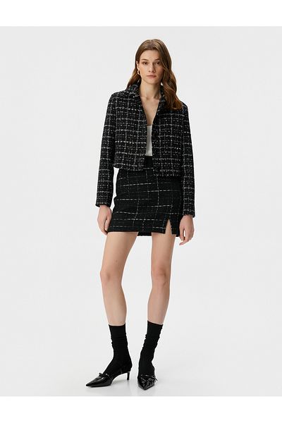 Koton Mini Tweed szoknya, magas derekú hasított részlet