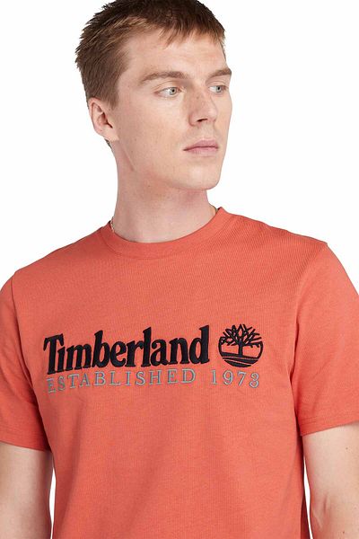 Timberland Embroidery Logo Tee Red Men's Short Sleeve T-Shirt