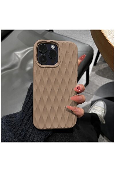 Zebana Apple iPhone 13 Pro Max Uyumlu Kılıf 3D Wrink Silikon Kılıf Kahverengi