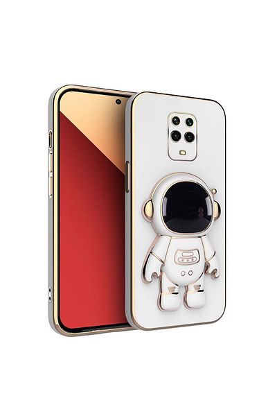 Zebana غطاء متوافق مع Xiaomi Redmi Note 9s متوافق مع غطاء سيليكون لرائد الفضاء مع حامل أبيض