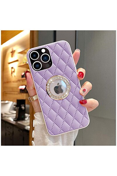 Zebana Apple iPhone 15 Pro Max Uyumlu Kılıf Zebana Diamond Deri Kılıf Lila