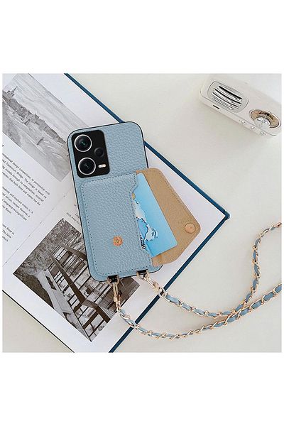 Pro Aksesuar حافظة جلدية متوافقة مع هاتف Xiaomi Redmi Note 12 Pro 5G مع جيب معدني للرقبة باللون الأزرق الفاتح
