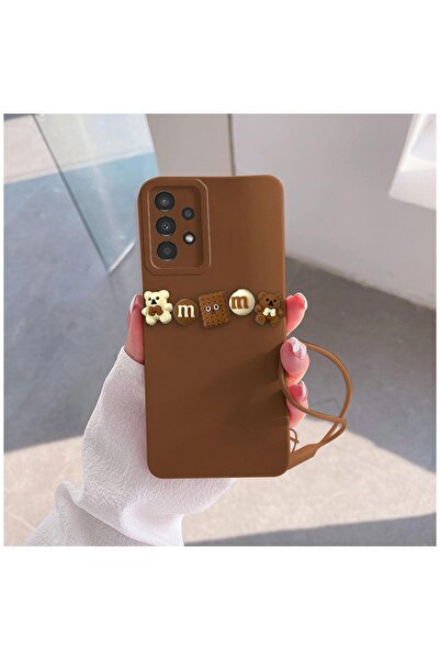 Zebana Samsung Galaxy A52 5G Uyumlu Kılıf Love Bear Silikon Kılıf Kahverengi