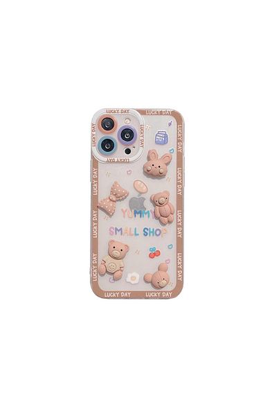 Zebana Apple Iphone 12 Pro Max Uyumlu Kılıf Bear And Rabbit Silikon Kılıf Kahverengi