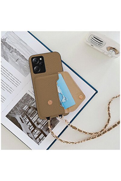 Zebana Xiaomi Poco X5 Pro 5G Uyumlu Kılıf Boyun Askılı Deri Kılıf Açık Kahver...