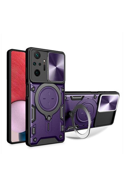 Zebana حافظة متوافقة مع هاتف Xiaomi Redmi Note 10 Pro مع حامل مغناطيسي وغطاء من السيليكون باللون الأرجواني الداكن